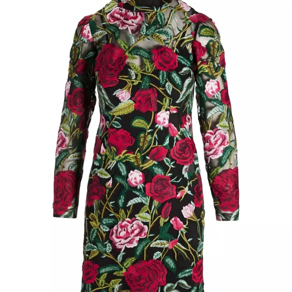 Boston Proper Dresses & Skirts - Boston Proper Festive Rose Embroidered Lace Long Sleeve Sheath Dress